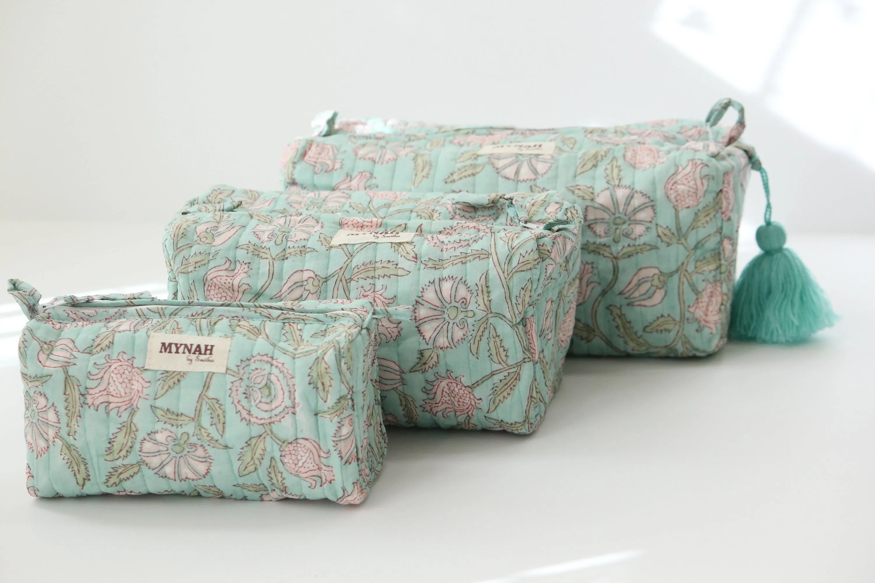 'MINT MAGIC' printed travel/makeup zipper pouch-set of 3