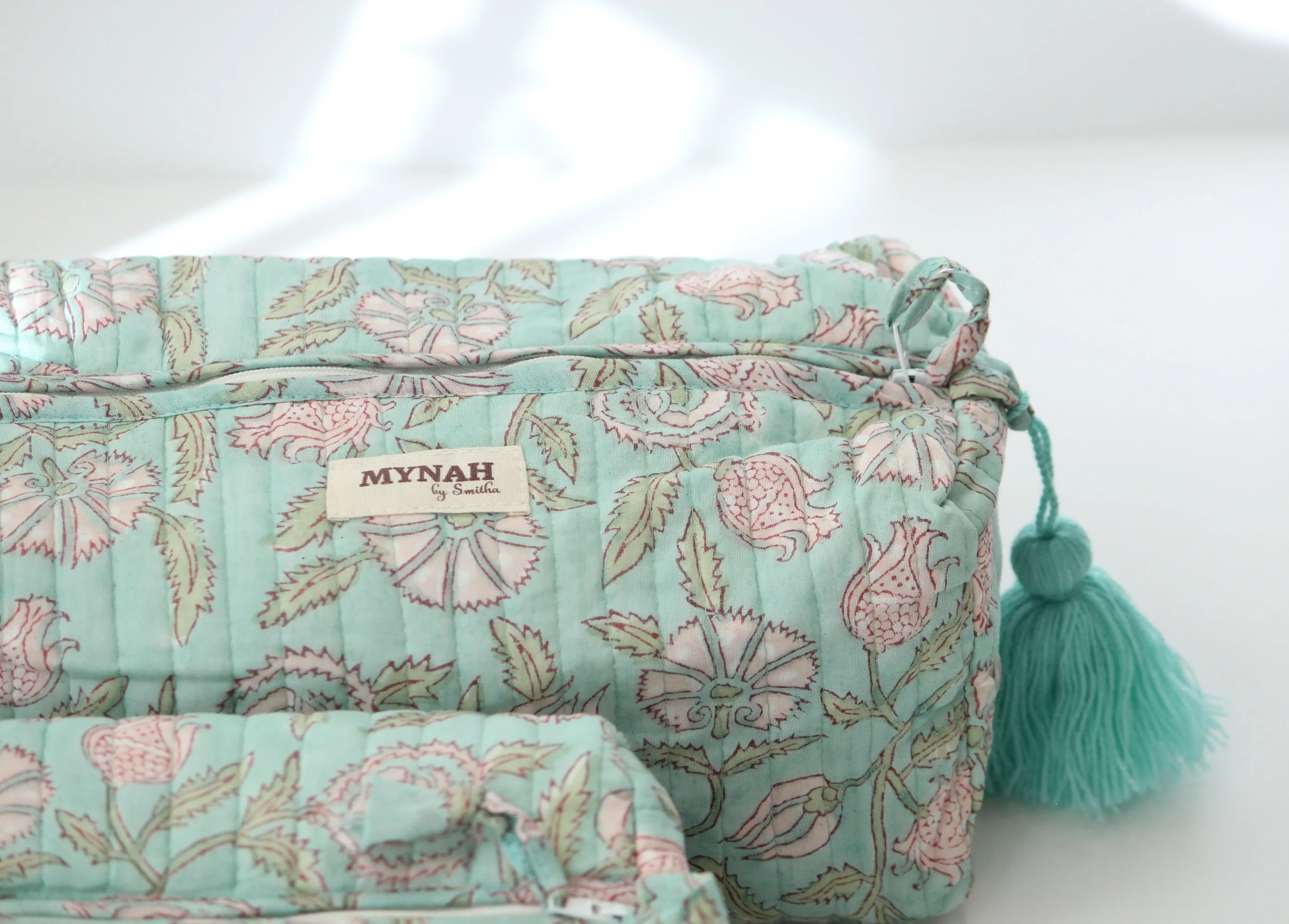 'MINT MAGIC' printed travel/makeup zipper pouch-set of 3