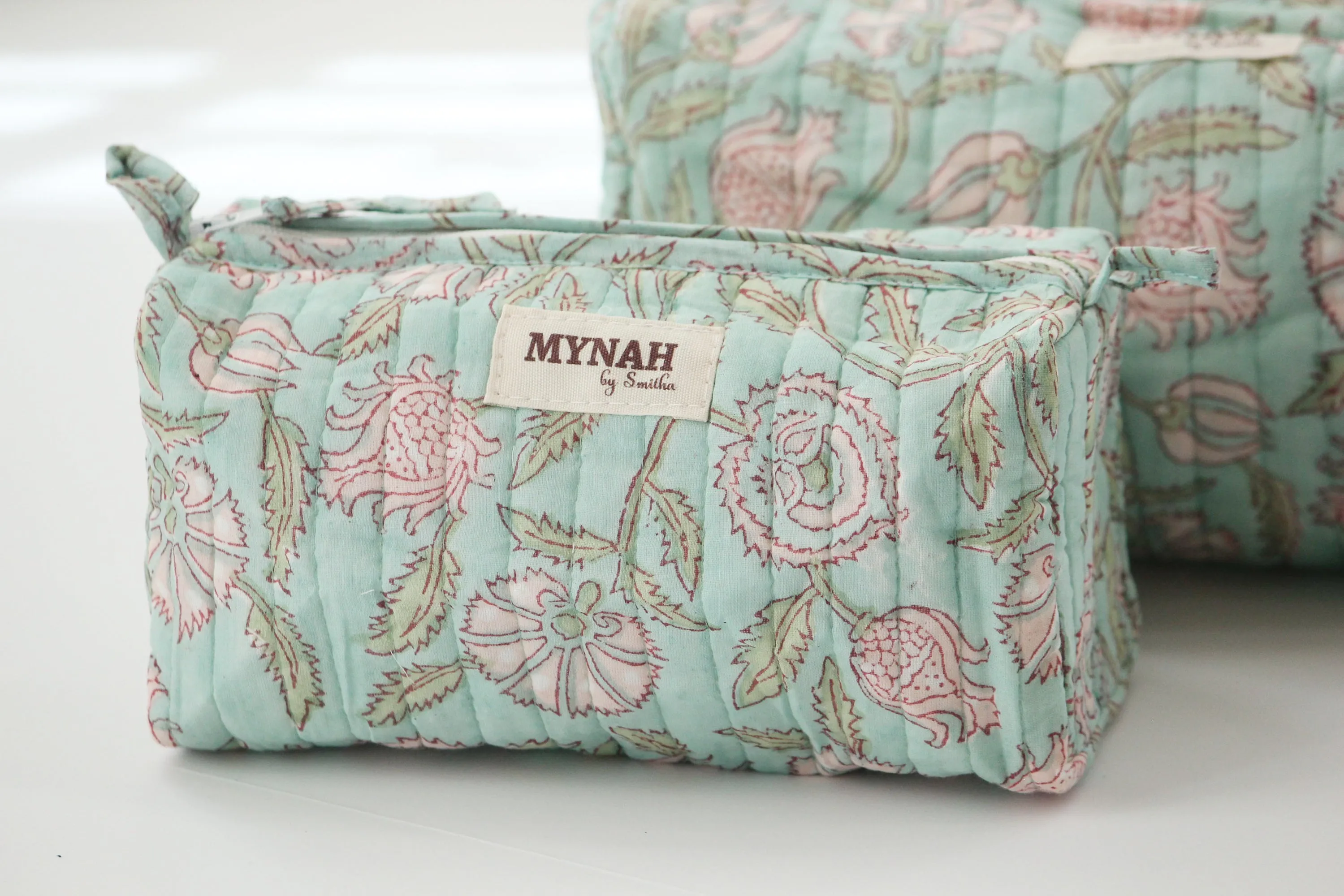 'MINT MAGIC' printed travel/makeup zipper pouch-set of 3