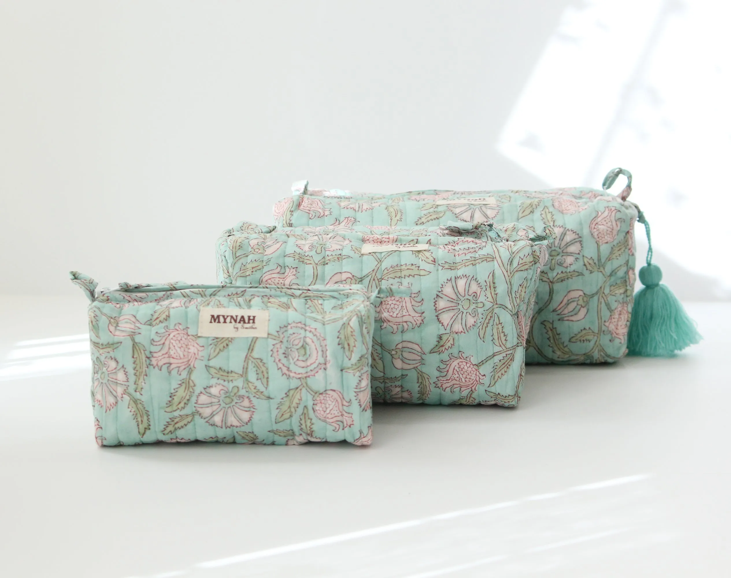 'MINT MAGIC' printed travel/makeup zipper pouch-set of 3