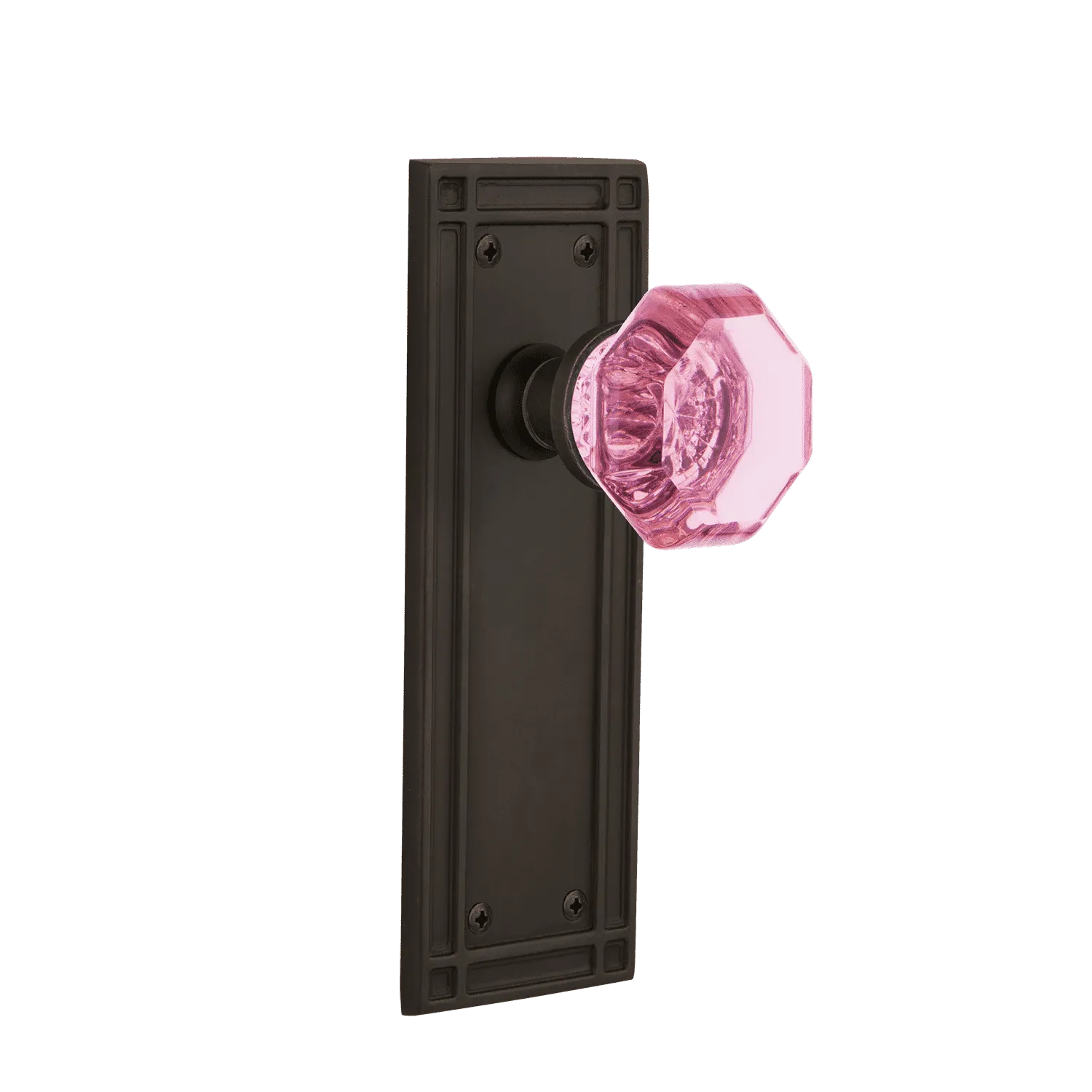 Mission Long Plate with Pink Waldorf Knob in Oil-Rubbed Bronze