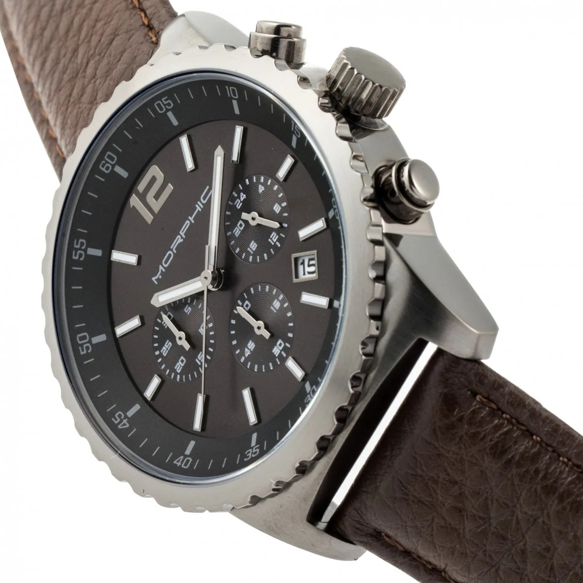 Morphic M67 Series Chronograph Leather-Band Watch w/Date - Gunmetal/Brown