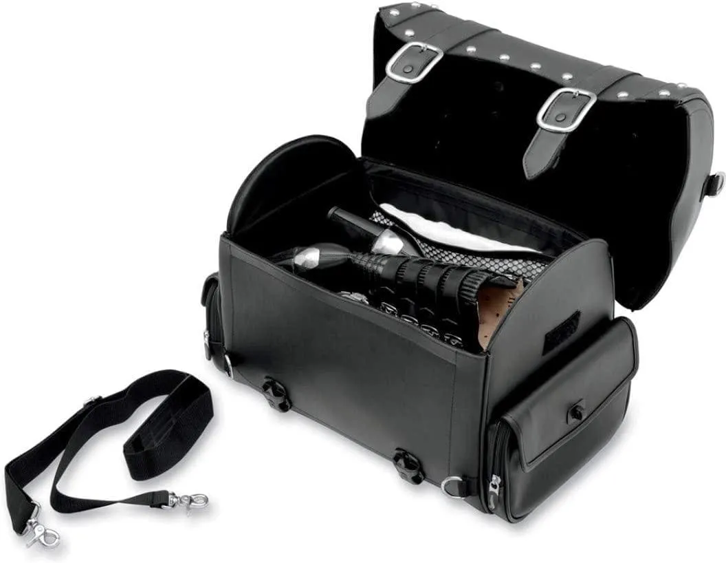 Motorcycle Leather Saddlebag Waterproof Storage Box Black