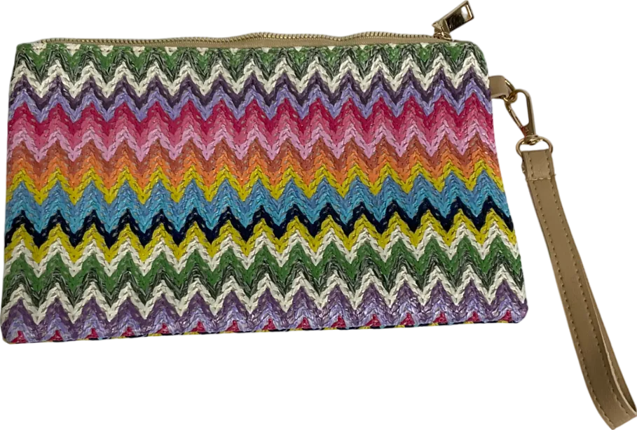 Multicoloured Colourful Straw Woven Clutch Bag