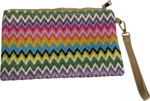 Multicoloured Colourful Straw Woven Clutch Bag