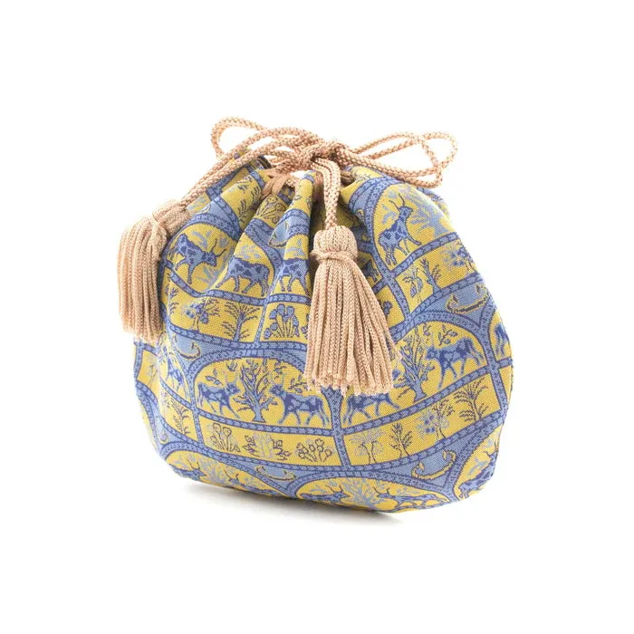 Nishijin-ori Small Drawstring Bag - Bull -,  Made in Kyoto, Japan,  Japanese traditional craft purse