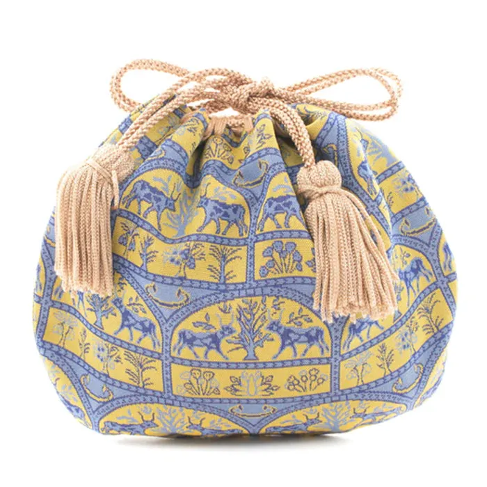 Nishijin-ori Small Drawstring Bag - Bull -,  Made in Kyoto, Japan,  Japanese traditional craft purse