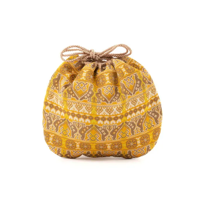 Nishijin-ori Small Drawstring Bag - Cock / Golden Brown -,  Made in Kyoto, Japan,  Japanese traditional craft purse