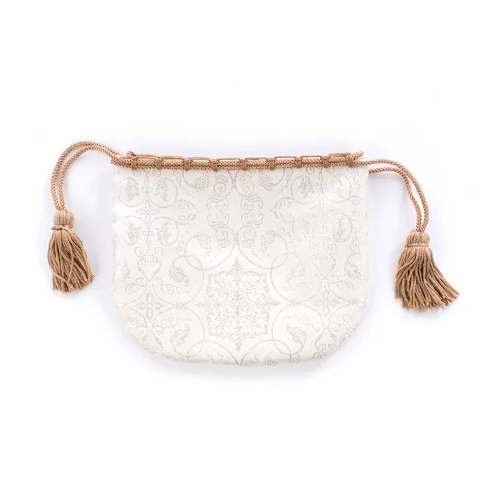 Nishijin-ori Small Drawstring Bag - Grapevine / White Silver -,  Made in Kyoto, Japan,  Japanese traditional craft purse