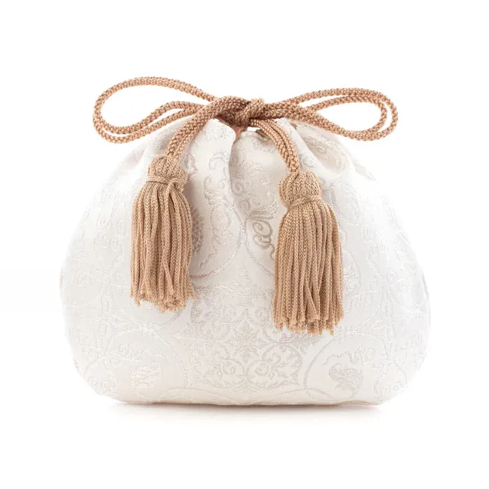 Nishijin-ori Small Drawstring Bag - Grapevine / White Silver -,  Made in Kyoto, Japan,  Japanese traditional craft purse