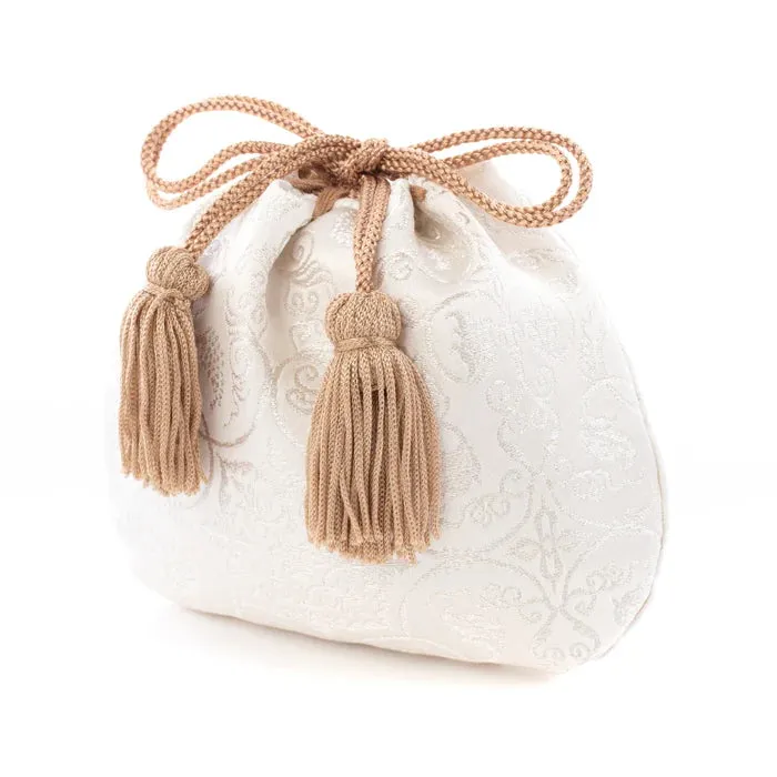 Nishijin-ori Small Drawstring Bag - Grapevine / White Silver -,  Made in Kyoto, Japan,  Japanese traditional craft purse