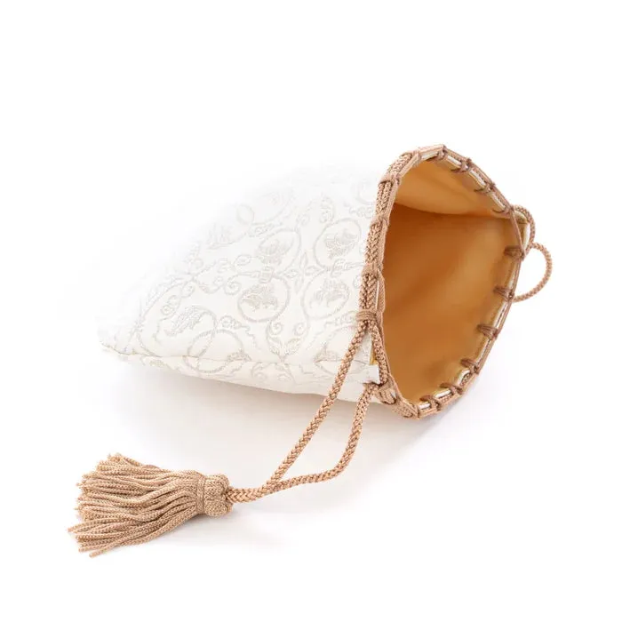 Nishijin-ori Small Drawstring Bag - Grapevine / White Silver -,  Made in Kyoto, Japan,  Japanese traditional craft purse