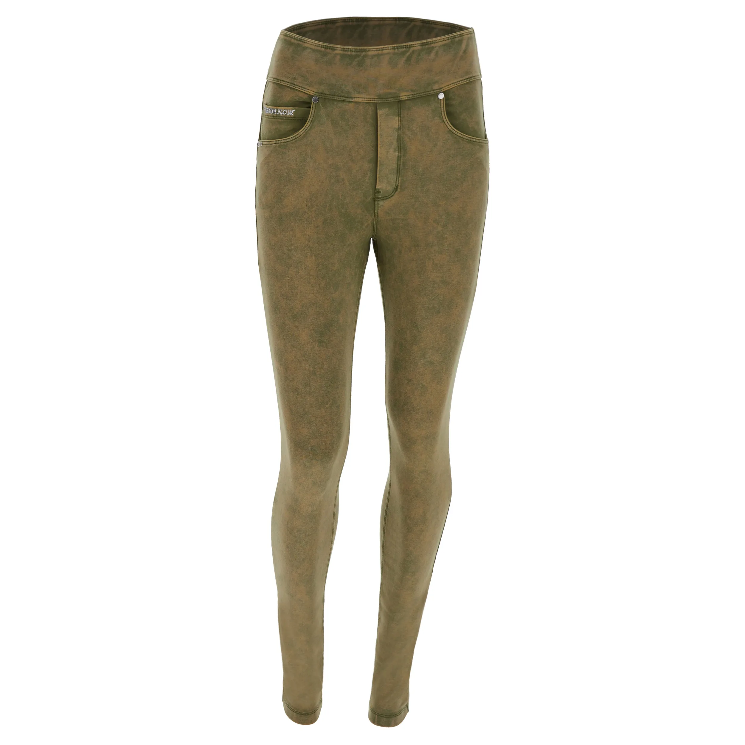 NOWY1MF224-V134 N.O.W.® Mid-Rise Taille Broek met Speciaal Kleur Effect in Superzacht Groen Katoen