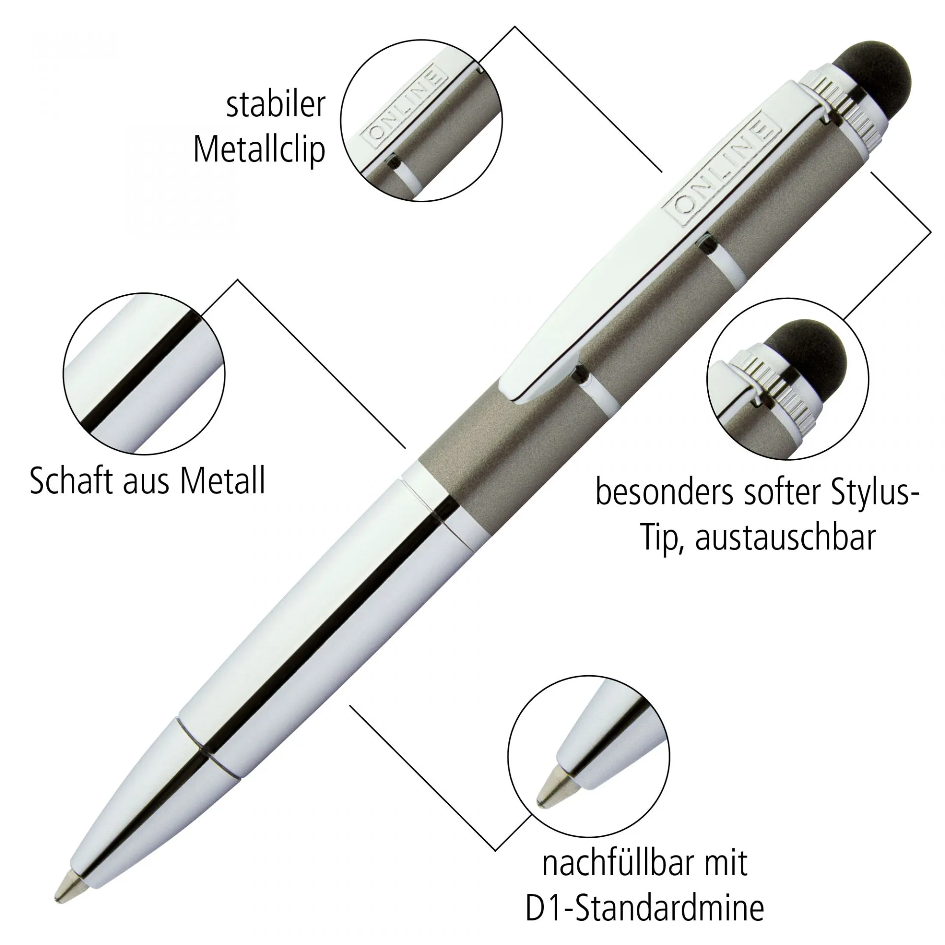 Online Piccolo Ballpoint Pen - Metallic Green (Mini Sized with Stylus)