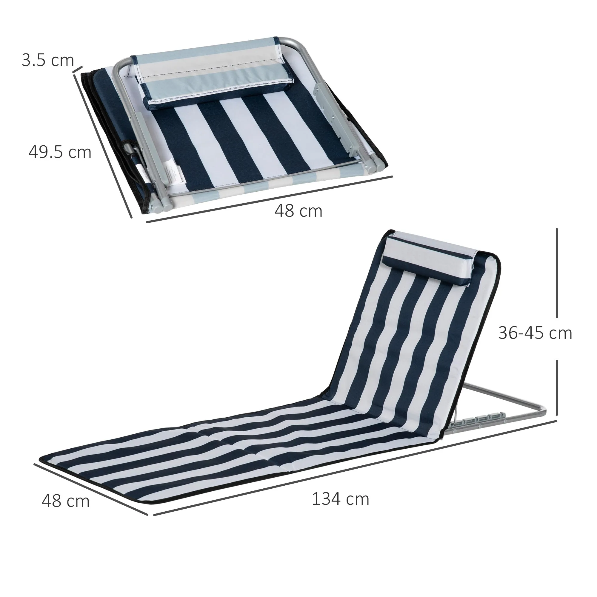 Outsunny Set Of 2 Beach Mat Seat Adjustable Back Metal Frame Fabric Cover Foldable w/ Bag