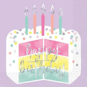 Pastel Happy Birthday Cake Napkins - Lunch 16 Pkt