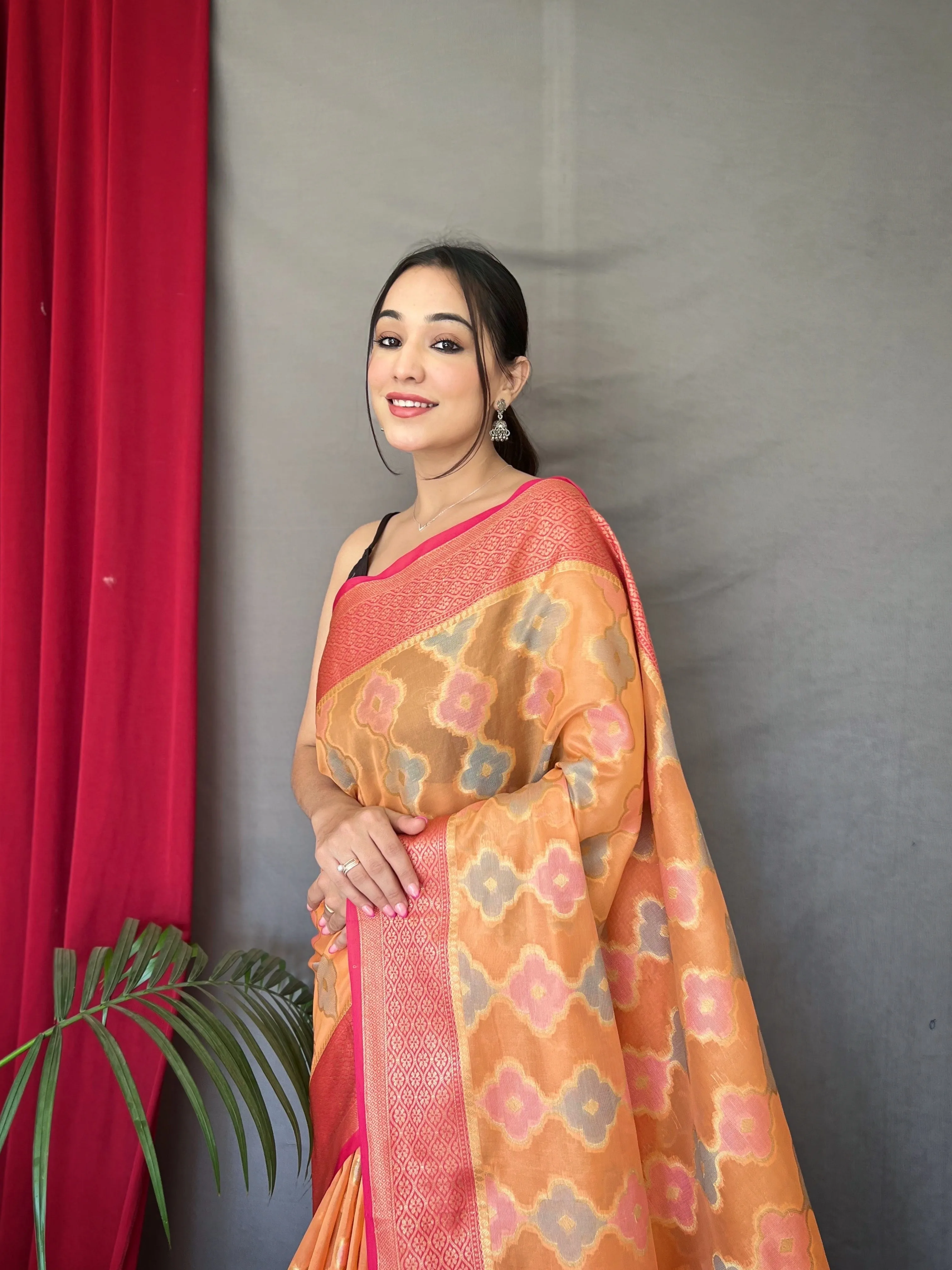 Pastel Orange Saree in Organza