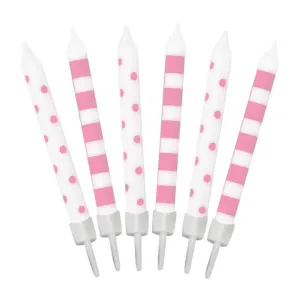 Pastel Pink Stripes And Dots Candles 12pk