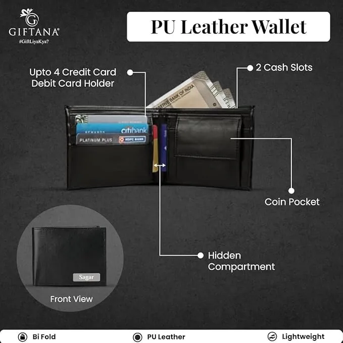 Personalized Leather Wallet with Name - Black