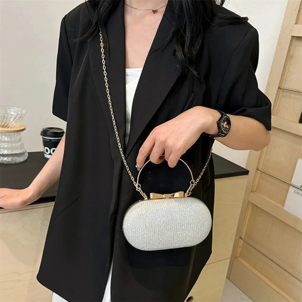 Pleated Evening Handbag Women Top Handle Glitter Clutch