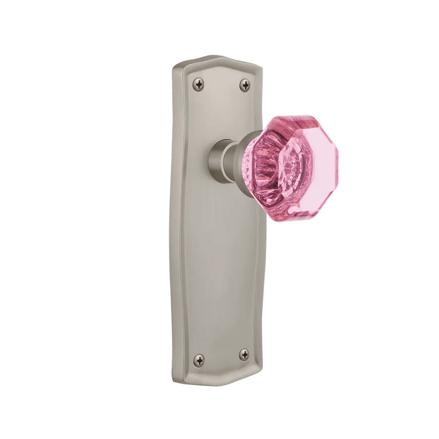 Prairie Long Plate with Pink Waldorf Knob in Satin Nickel