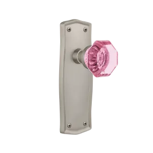 Prairie Long Plate with Pink Waldorf Knob in Satin Nickel