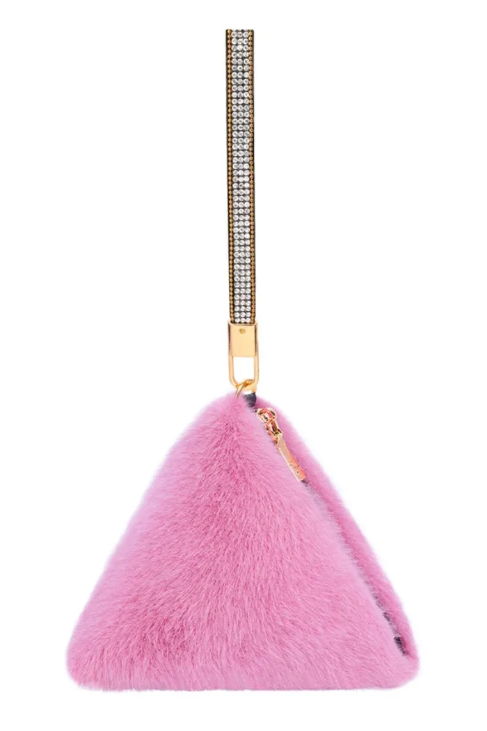 Pyramid Faux Fur Bag - Pink