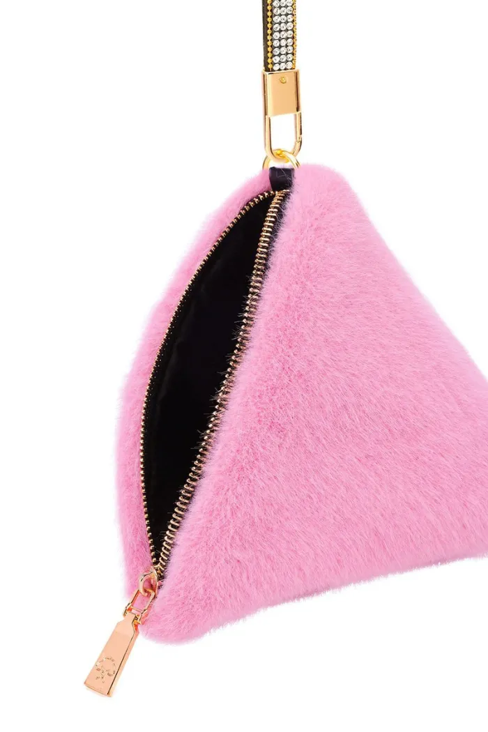 Pyramid Faux Fur Bag - Pink