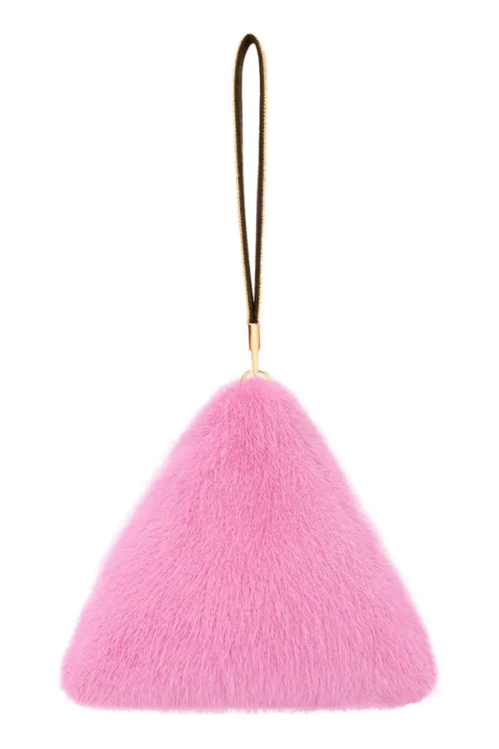 Pyramid Faux Fur Bag - Pink