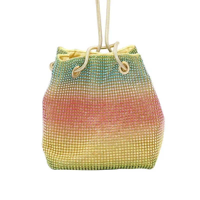 Rainbow Bucket Diamond Bag with Sparkling Rhinestones - Colorful & Luxurious Design for Style-Conscious Individuals