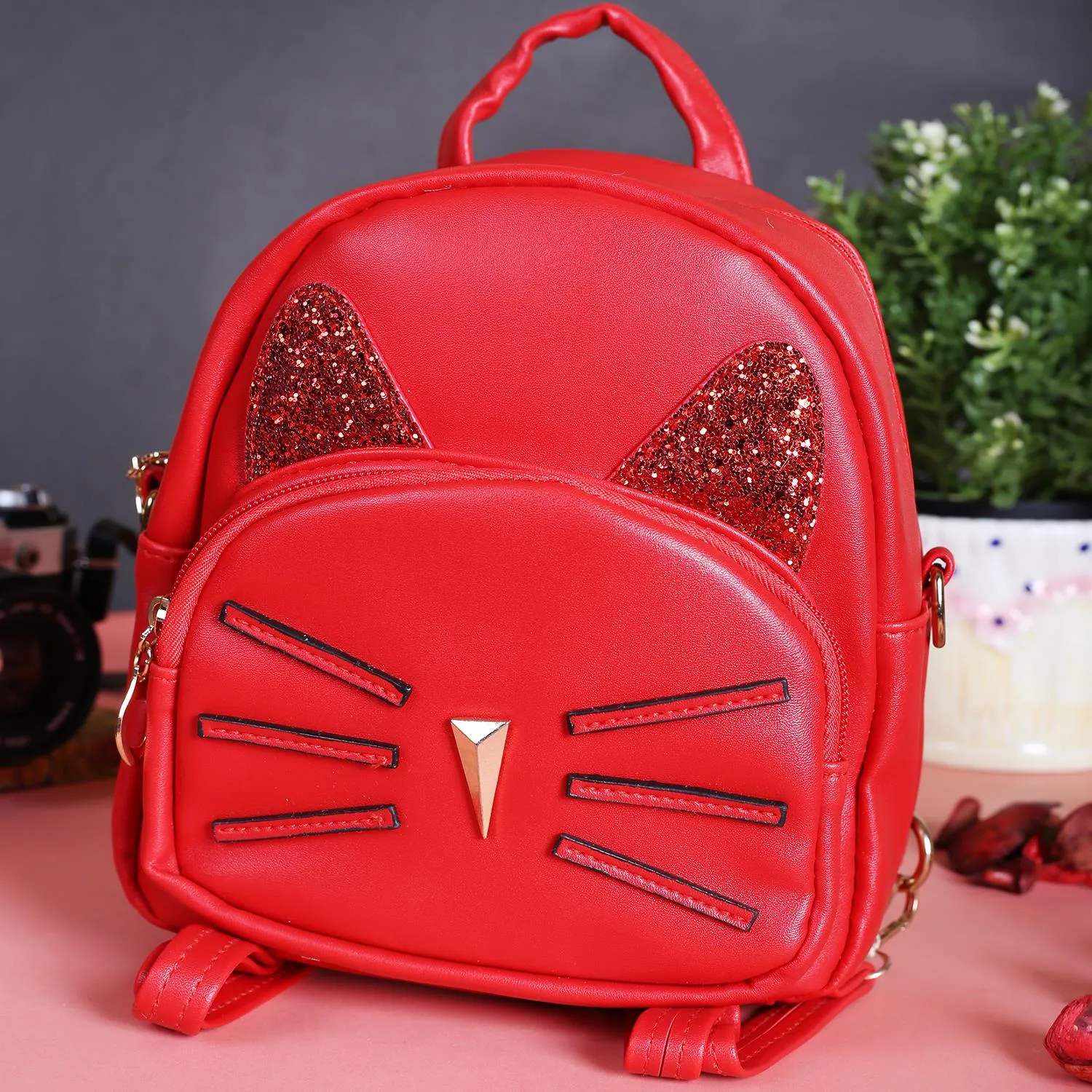 Rangoon Cat Face Mini Backpack Red