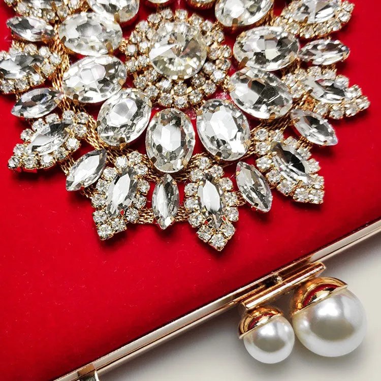 Red Bridal Diamond High-End Exquisite Velvet Clutch Bag