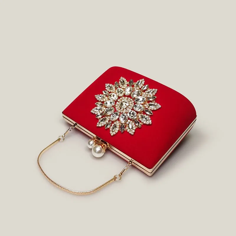 Red Bridal Diamond High-End Exquisite Velvet Clutch Bag