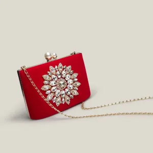 Red Bridal Diamond High-End Exquisite Velvet Clutch Bag