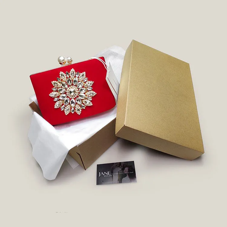 Red Bridal Diamond High-End Exquisite Velvet Clutch Bag