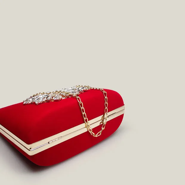 Red Bridal Diamond High-End Exquisite Velvet Clutch Bag