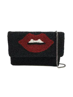 Red Lips Beaded Clutch Bag