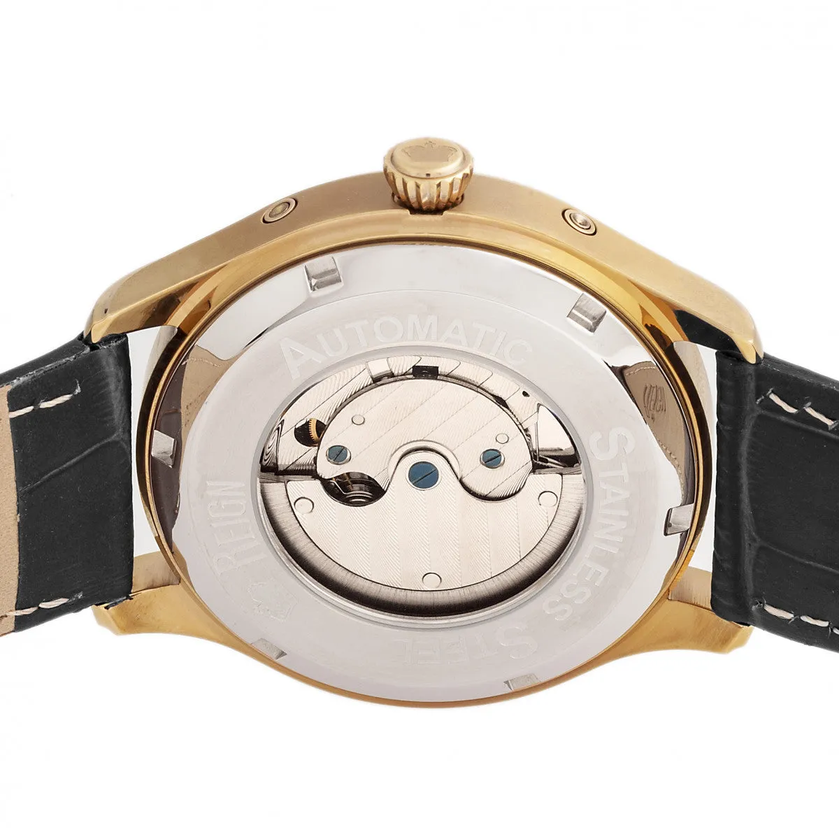 Reign Gustaf Automatic Leather-Band Watch - Black/Gold