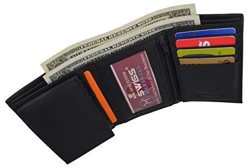 RFID Cow Napa Leather Trifold Credit Card Removable ID Windows Mens Wallet RFIDCN1107