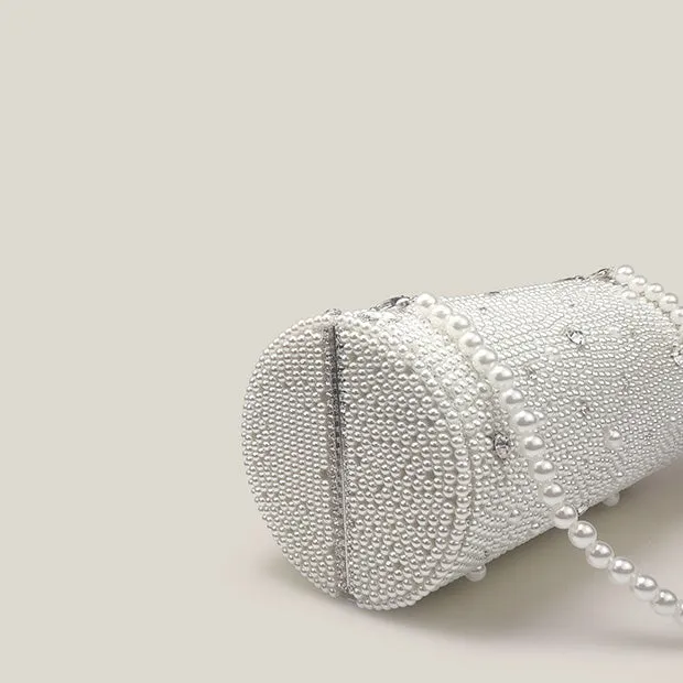 Rhinestone Pearl Cylinder French High-End Clutch Bag