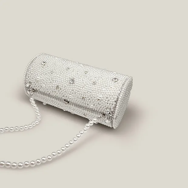 Rhinestone Pearl Cylinder French High-End Clutch Bag