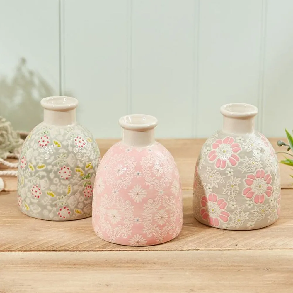 Richard Langs 15cm Embossed Pastel Floral Vase (Choice of 3)