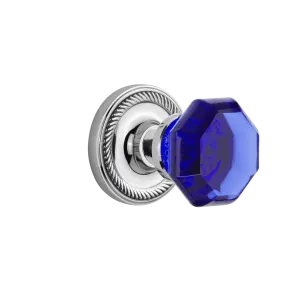 Rope Rosette with Cobalt Waldorf Knob in Bright Chrome