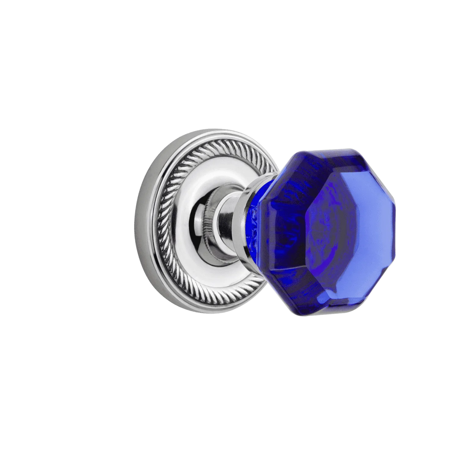 Rope Rosette with Cobalt Waldorf Knob in Bright Chrome