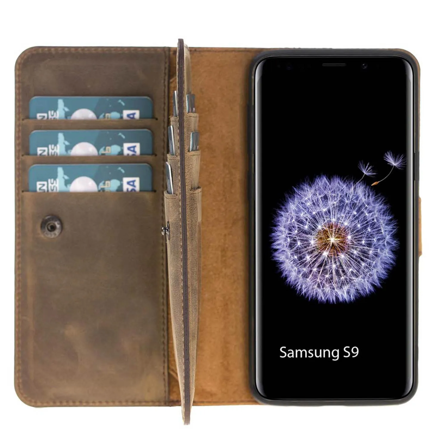 Samsung Galaxy S9 Dual Fold Magnetic Detachable Leather Wallet Case