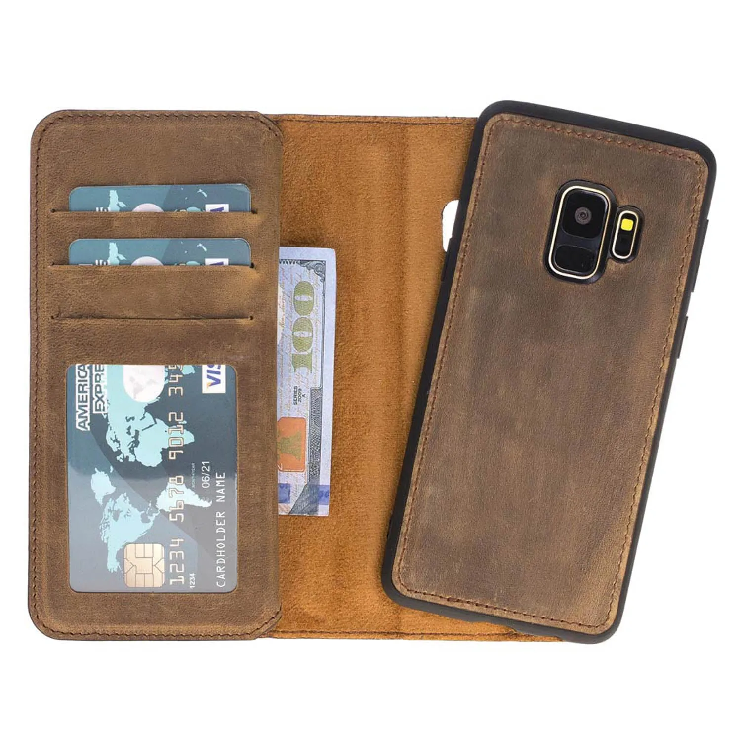 Samsung Galaxy S9 Dual Fold Magnetic Detachable Leather Wallet Case