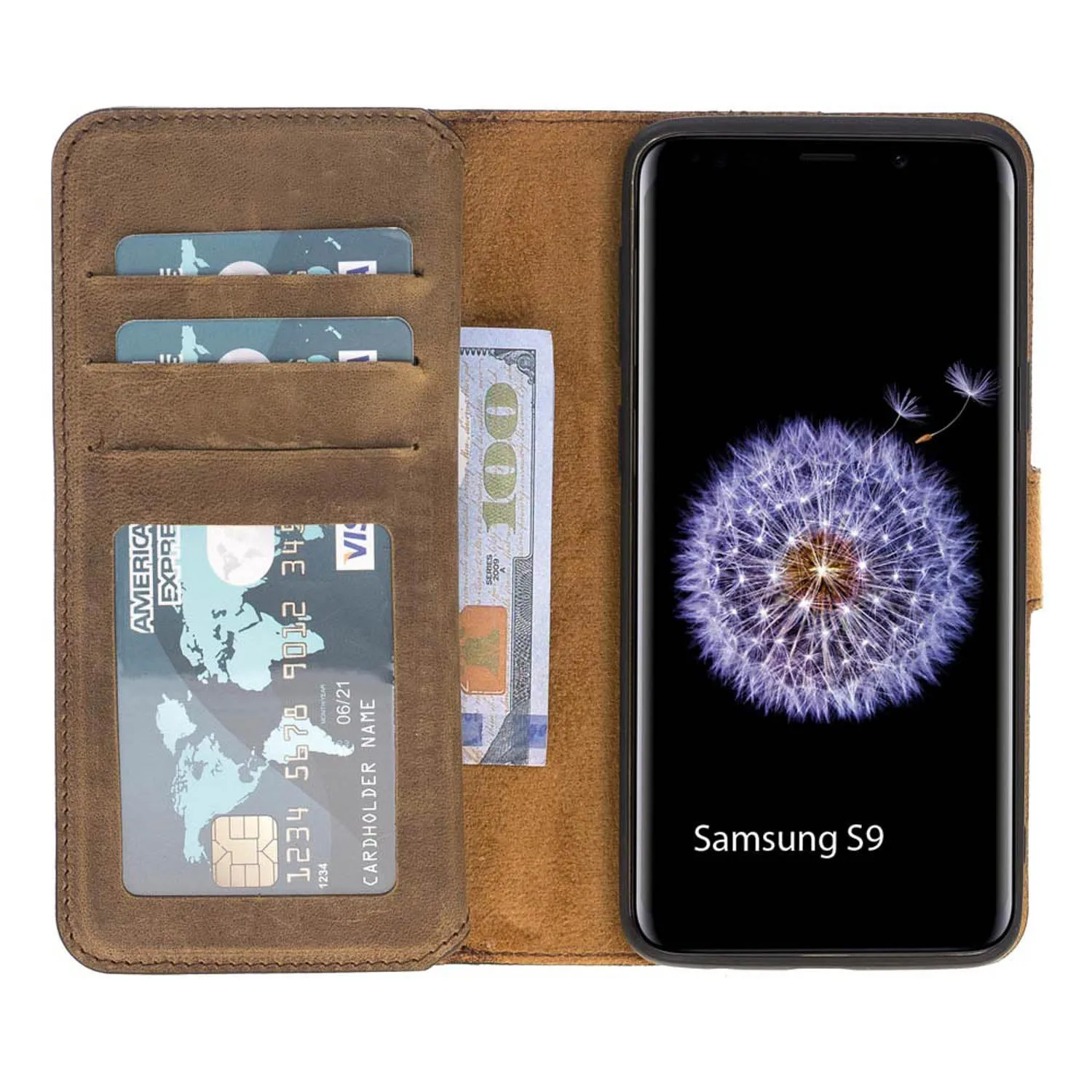 Samsung Galaxy S9 Dual Fold Magnetic Detachable Leather Wallet Case