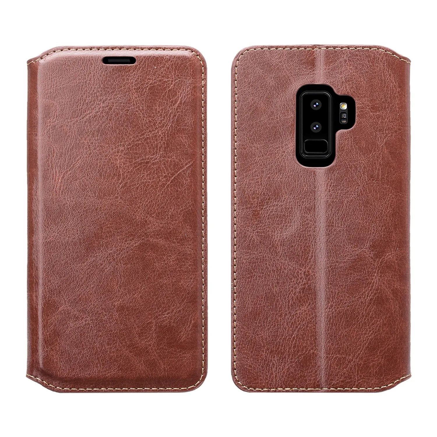 Samsung Galaxy S9 Plus Case, SM-G965U Wallet Case, Pu Leather Wallet Case [Kickstand] with ID & Credit Card Slots - Brown