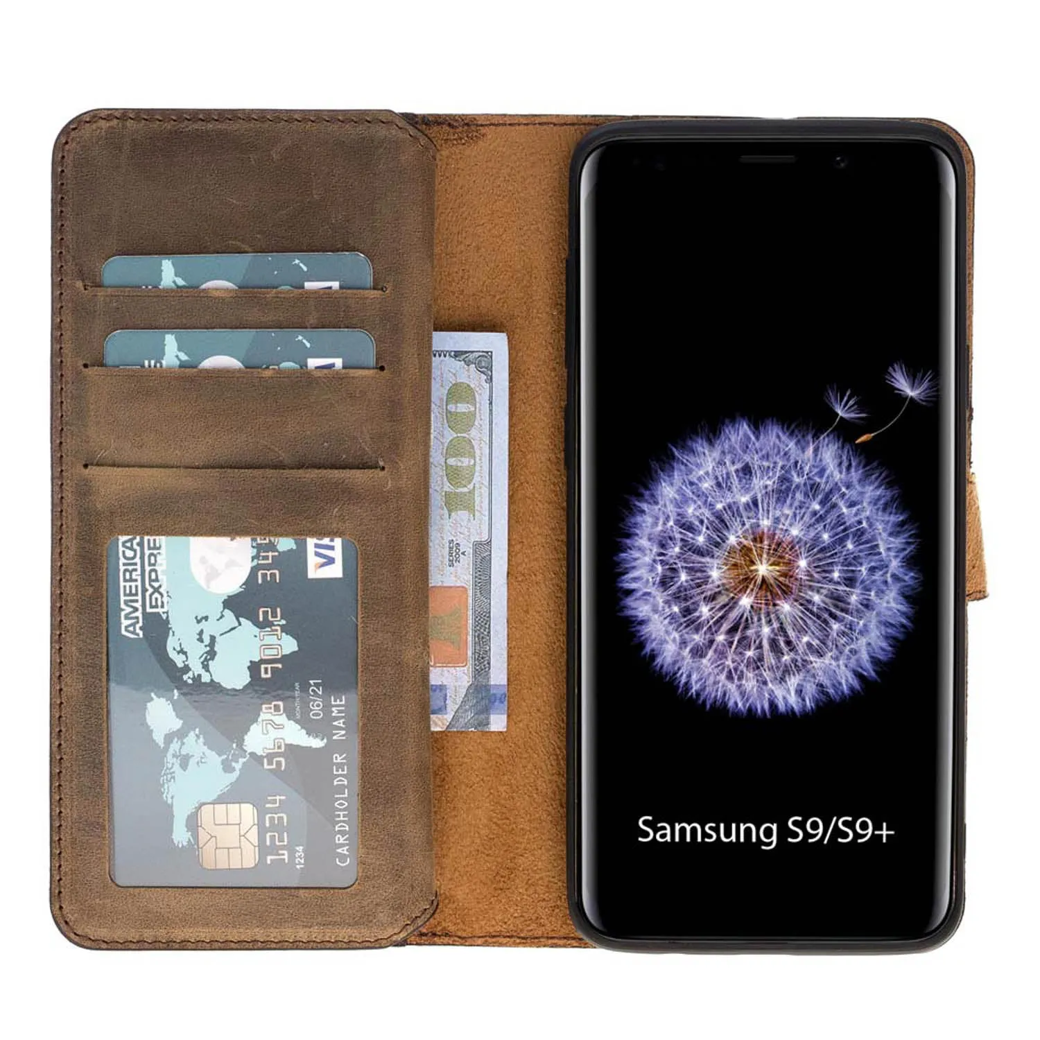 Samsung Galaxy S9 Plus Dual Fold Magnetic Detachable Leather Wallet Case