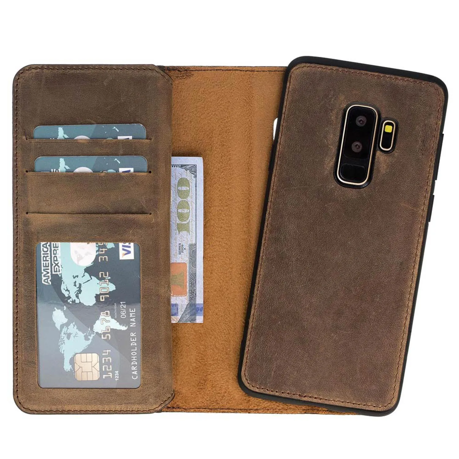 Samsung Galaxy S9 Plus Dual Fold Magnetic Detachable Leather Wallet Case